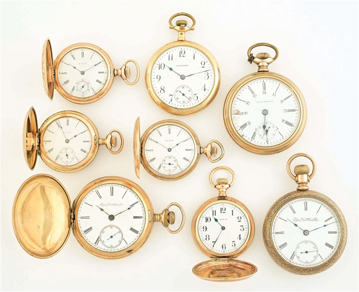 LOT OF 8: OPEN & CLOSED FACE ASSORTED POCKET WATCHES