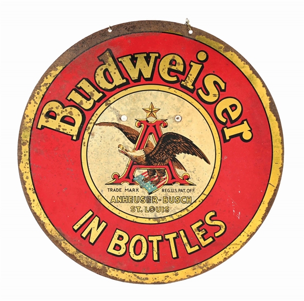 ANHEUSER-BUSCH BUDWEISER IN BOTTLES METAL ALUMINUM STANDUP SIGN