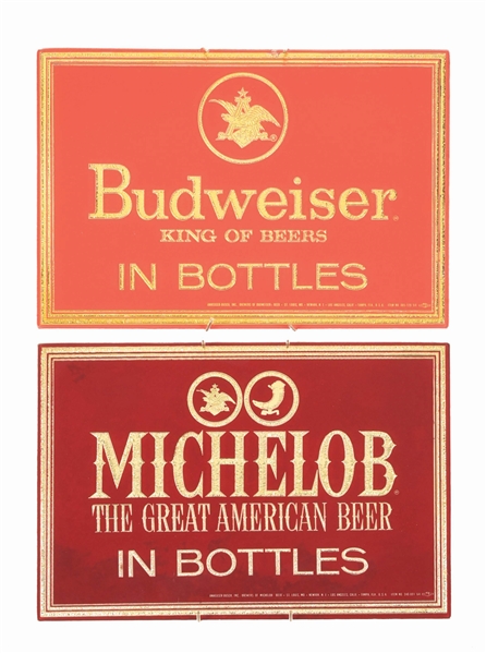 PAIR OF ANHEUSER-BUSCH MICHELOB & BUDWEISER REVERSE GLASS SIGNS