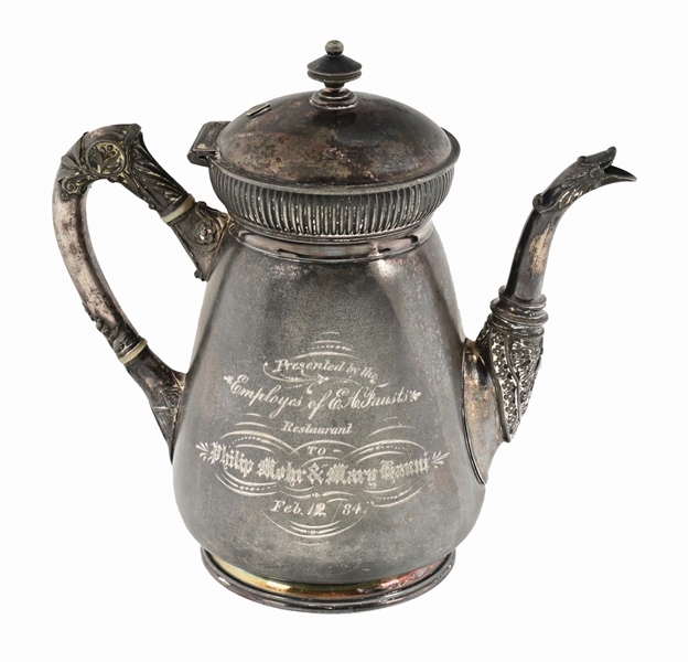 EMPLOYEES OF E.A. FAUST RESTAURANT SILVER COFFEE POT