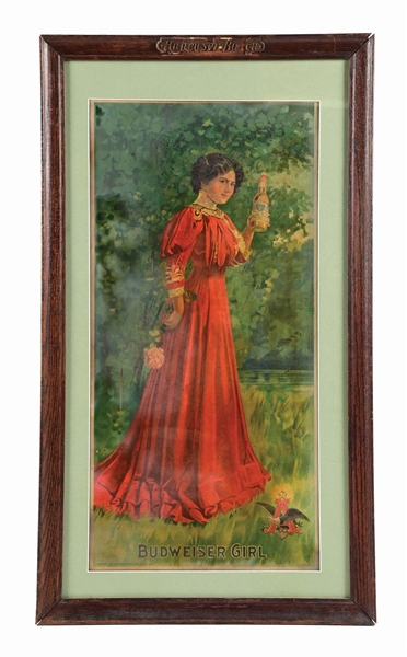 ANHEUSER-BUSCH BUDWEISER GIRL RED DRESS LITHOGRAPH