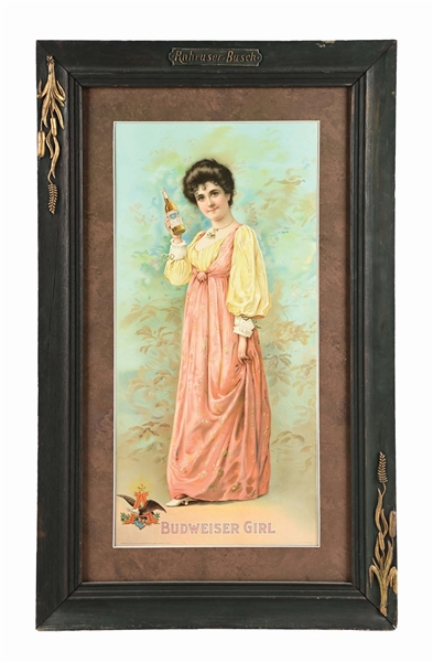 ANHEUSER-BUSCH BUDWEISER GIRL PINK DRESS HOSTESS LITHOGRAPH