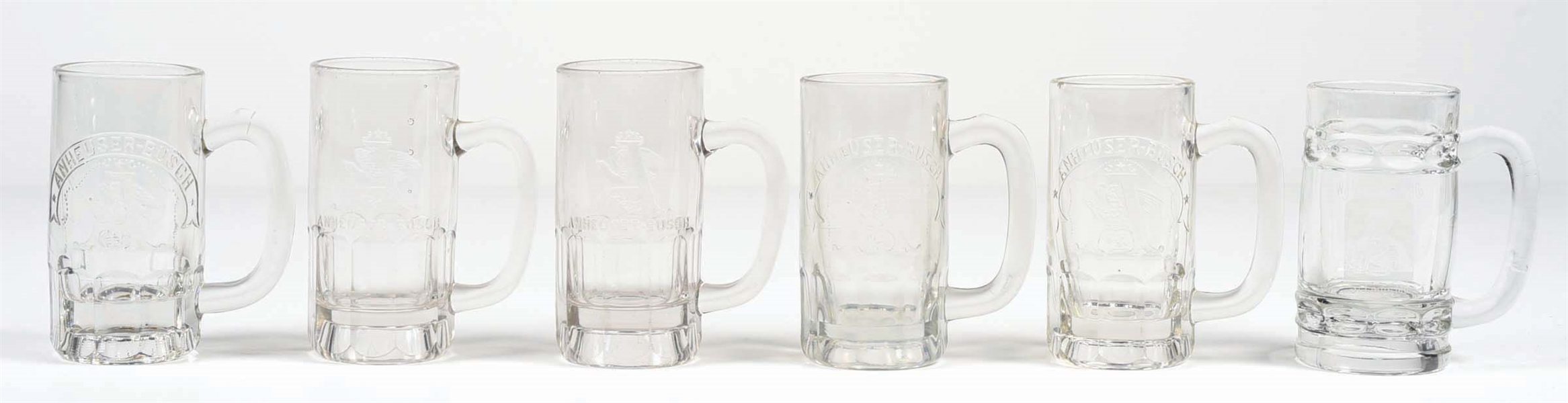 LOT OF 6: ANHEUSER-BUSCH & LEMP BEER GLASS STEINS