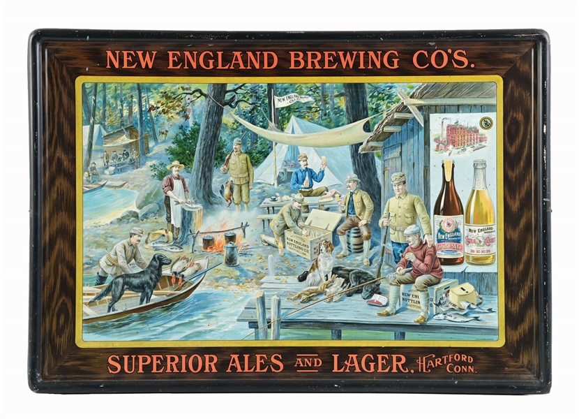 NEW ENGLAND BREWING CO. SELF-FRAMED TIN LITHOGRAPH SIGN