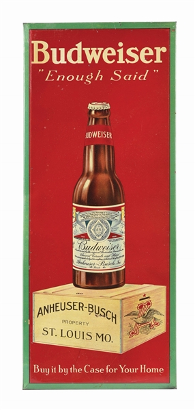 ANHEUSER-BUSCH BUDWEISER TIN OVER CARDBOARD HANGING SIGN