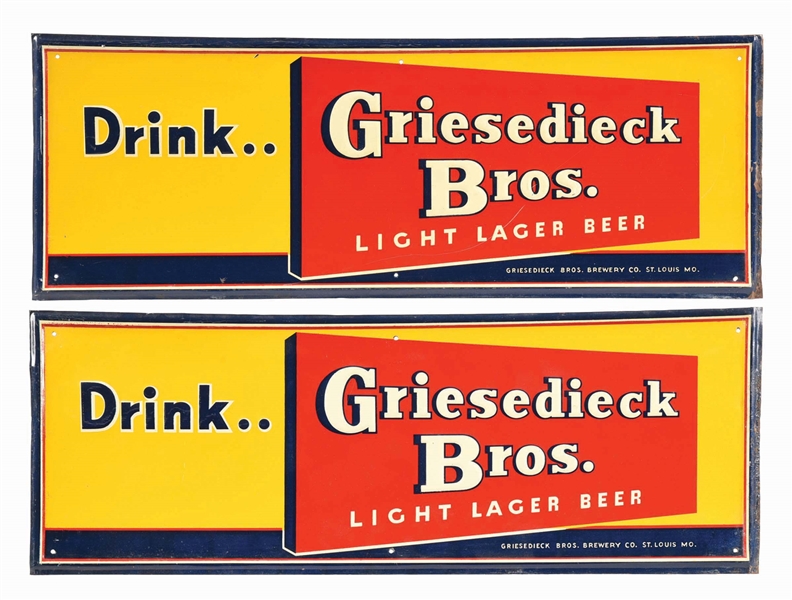 PAIR OF GRIESEDIECK BROS. TIN SIGNS