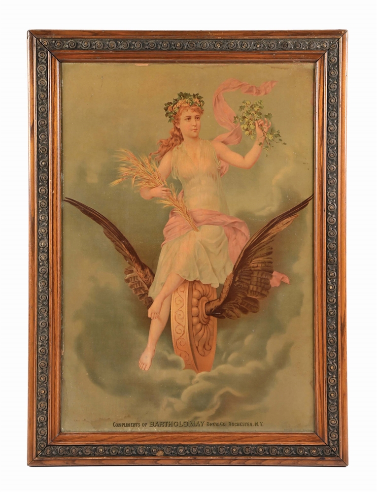 BARTHOLOMAY BREWING CO. WING WHEELED BEER GODDESS LITHOGRAPH