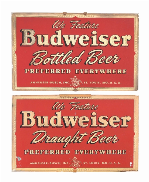 LOT OF 2: ANHEUSER-BUSCH BUDWEISER REVERSE GLASS HANGING SIGNS