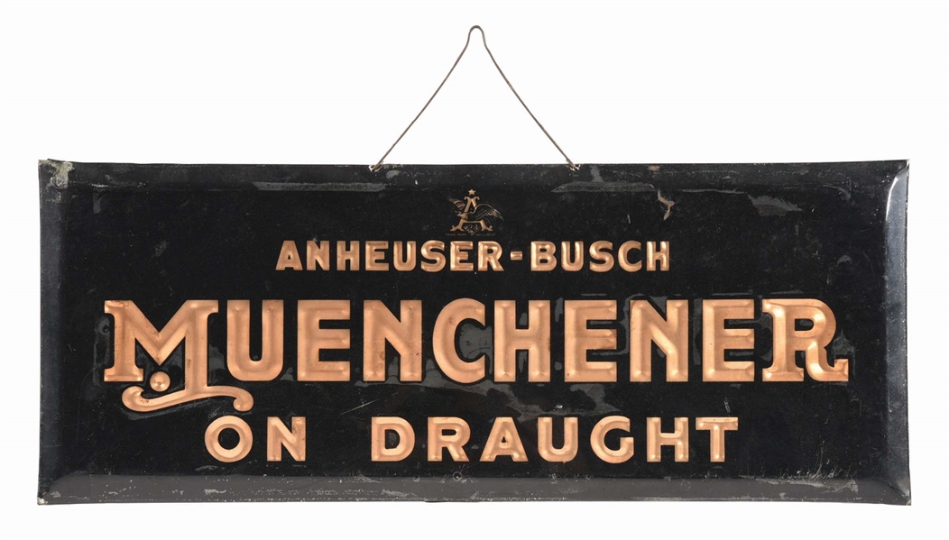 ANHEUSER-BUSCH MUENCHENER ON DRAUGHT CELLULOID OVER CARDBOARD SIGN