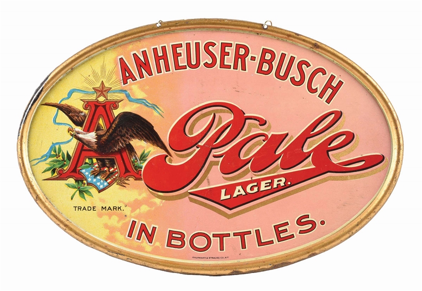 ANHEUSER-BUSCH PALE LAGER TIN LITHO SELF-FRAMED HANGING SIGN