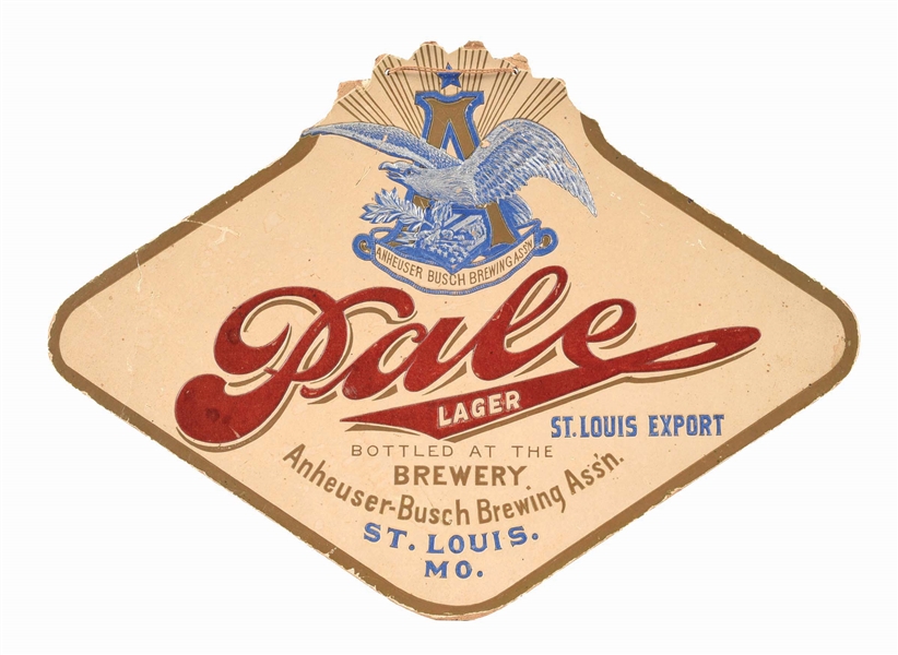 ANHEUSER-BUSCH BREWING ASSOCIATION PALE LAGER ST. LOUIS EXPORT DIE-CUT CARDBOARD HANGING SIGN