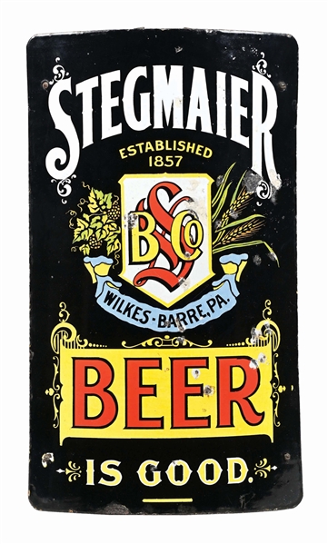 STEGMAIER BEER PORCELAIN CORNER SIGN