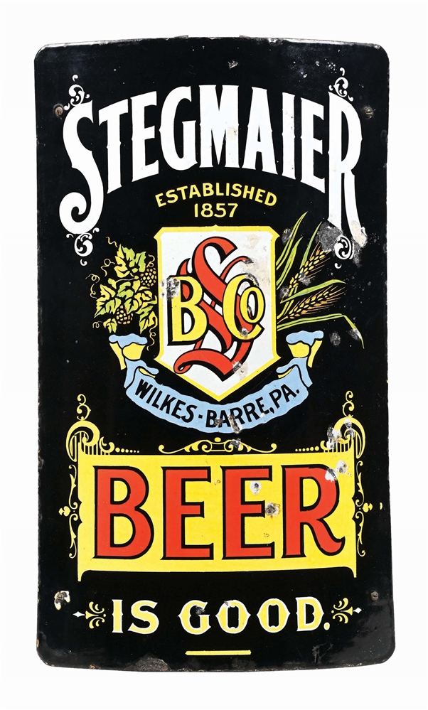 STEGMAIER BEER PORCELAIN CORNER SIGN