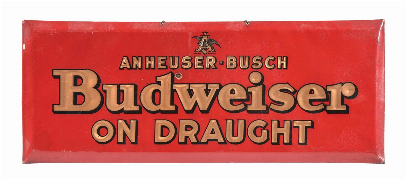 ANHEUSER-BUSCH BUDWEISER ON DRAUGHT CELLULOID OVER CARDBOARD SIGN