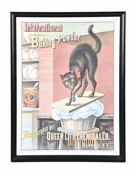 QUEEN CITY CHEMICAL CO. INTERNATIONAL BAKING POWDER BLACK CAT PRINTERS PROOF LITHOGRAPH