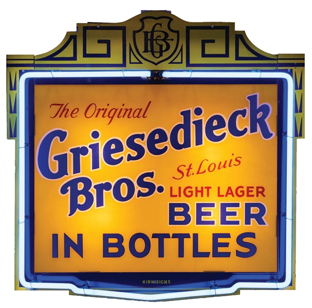 GRIESEDIECK BROTHERS ST. LOUIS LIGHT LAGER BEER LIGHTED SIGN W/ REVERSE PAINTED GLASS INSERTS