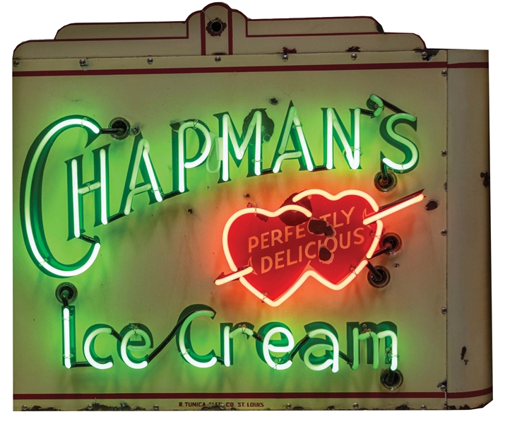 CHAPMANS ICE CREAM NEON SIGN W/ HEART GRAPHIC