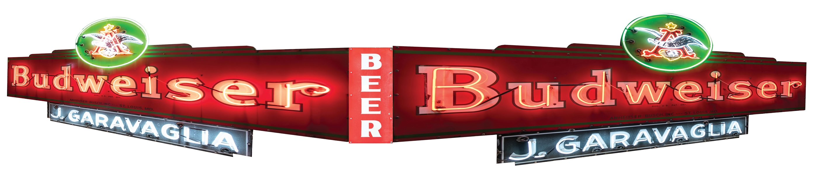 TWO PIECE BUDWEISER PORCELAIN MARQUEE W/ ATTACHED PRIVELAGE PANELS