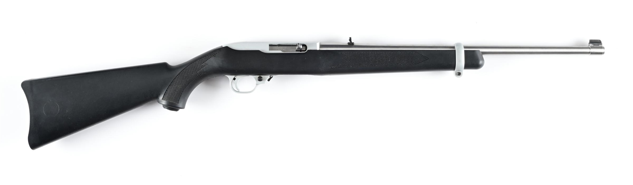 (M) STAINLESS RUGER MODEL 10/22 SEMI AUTOMATIC RIFLE.