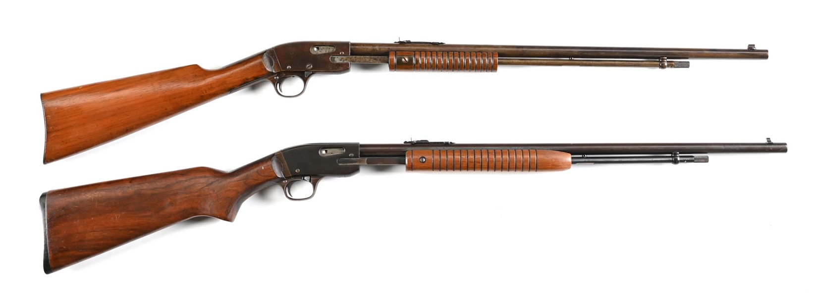 (C) LOT OF 2: STEVENS MODEL 75 AND A SAVAGE MODEL 29B SLIDE ACTION RIFLES.