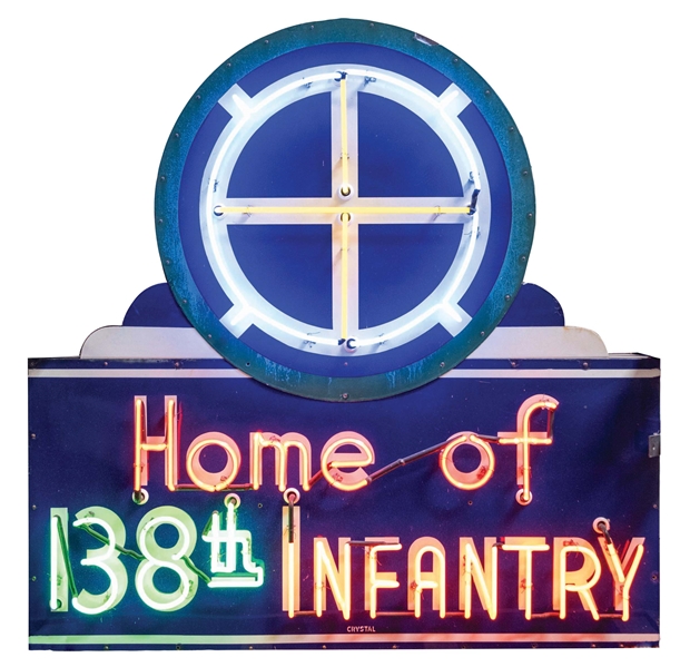 HOME OF THE 138TH INFANTRY DOUBLE-SIDED PORCELAIN NEON SIGN