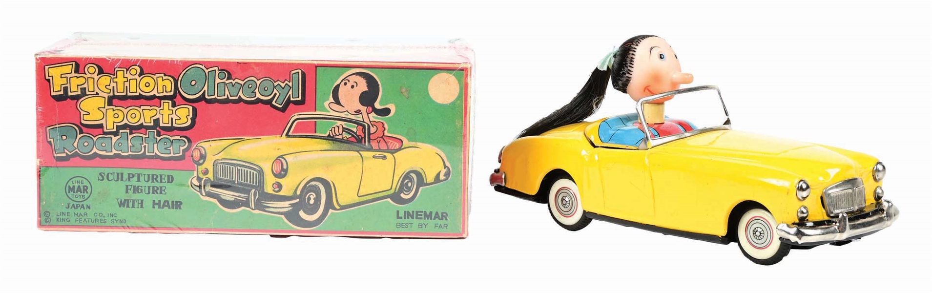 FRICTION OLIVE OYL SPORTS ROADSTER (YELLOW CAR) W/ BOX