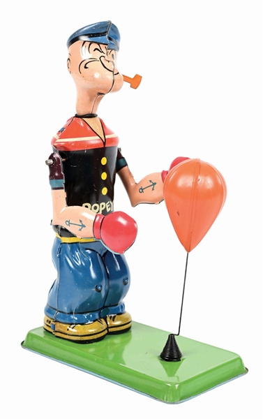 CHEIN TIN LITHO WIND-UP POPEYE BAG PUNCHER TOY