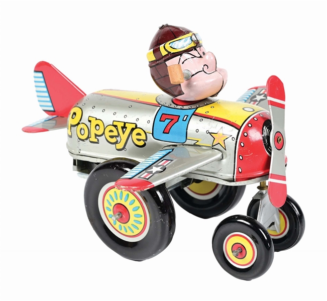 RARE TIN LITHO WIND-UP LINE MAR POPEYE AIR-O-PLANE 