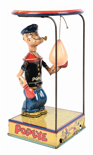 CHEIN TIN LITHO WIND-UP POPEYE OVERHEAD BAG PUNCHER TOY