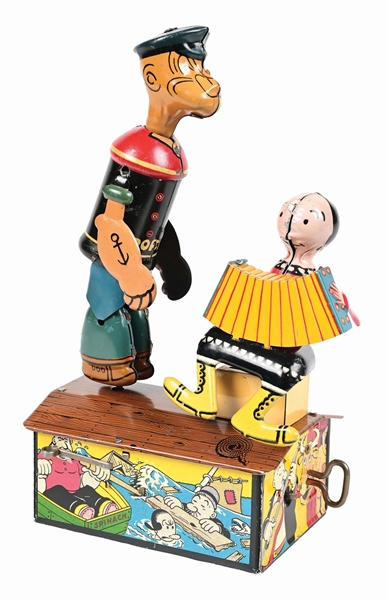 MARX TIN LITHO WIND-UP POPEYE & OLIVE OYL JIGGERS TOY