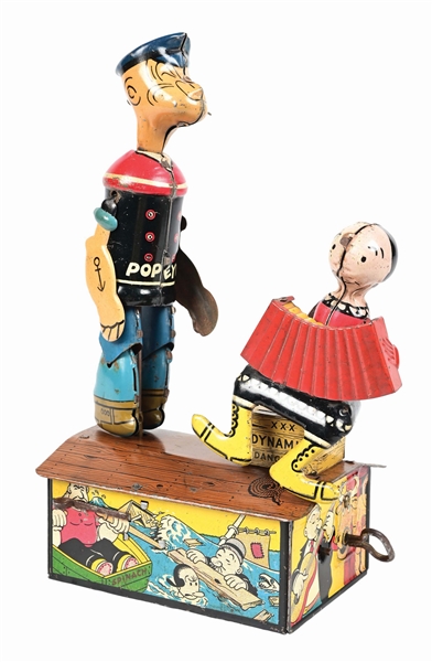 MARX TIN LITHO WIND-UP POPEYE & OLIVE OYL JIGGERS TOY