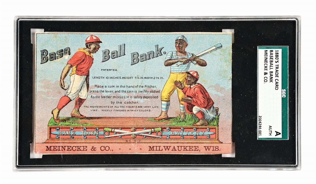 DARKTOWN BATTERY BASEBALL MECHANICAL BANK TRADE CARD