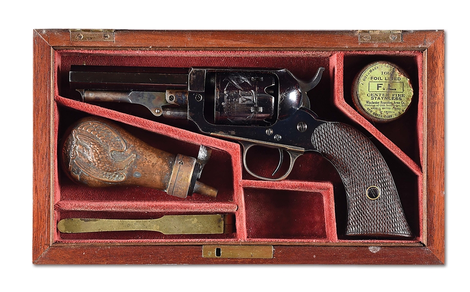 (A) EXCEPTIONAL CASED WHITNEY POCKET MODEL PERCUSSION REVOLVER.