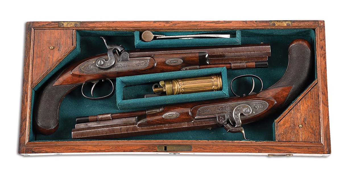 (A) DESIRABLE CONFEDERATE RELATED CASED PAIR OF ENGLISH DUELING PISTOLS IMPORTED BY JAMES WALSH.