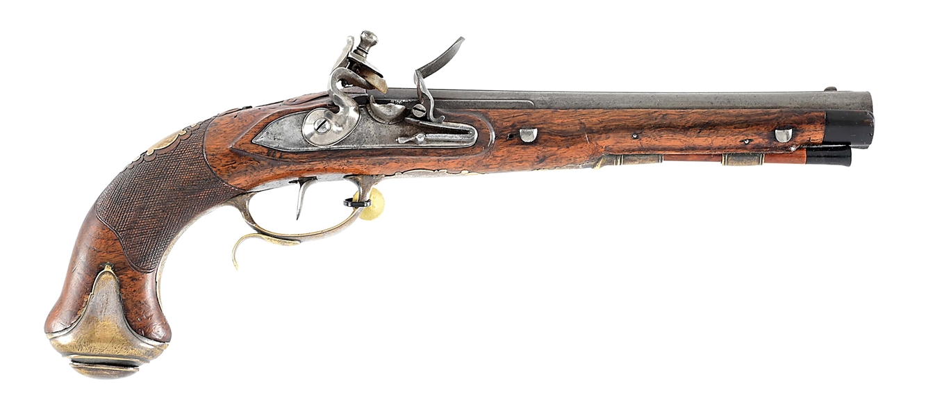 (A) GERMAN FLINTLOCK PISTOL SIGNED CHRISTIAN KUCHENREUTER.