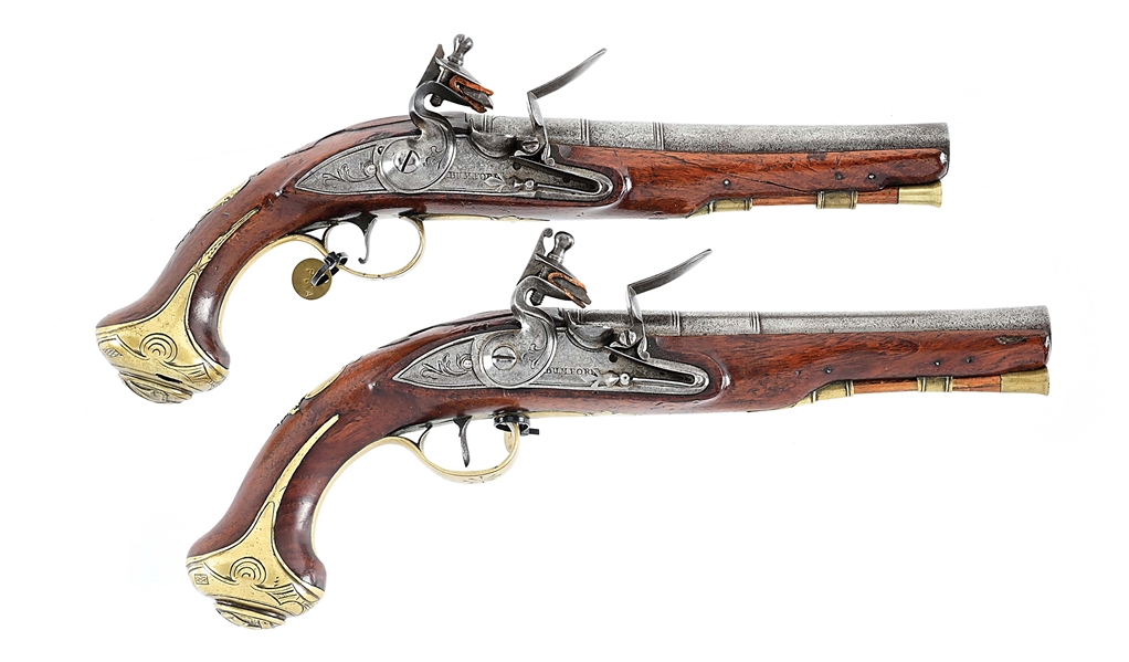 (A) BRACE OF BUMFORD FLINTLOCK OFFICERS OR TRADE PISTOLS.