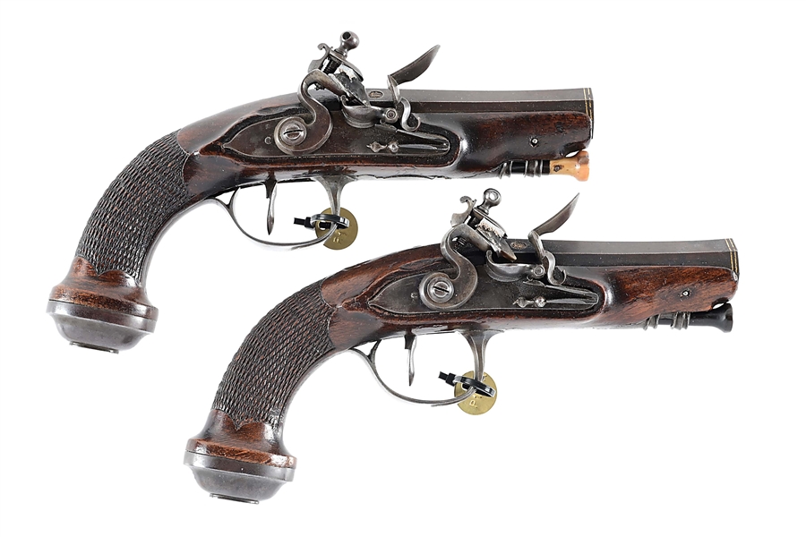 (A) PAIR OF SMALL CONTINENTAL FLINTLOCK PISTOLS.