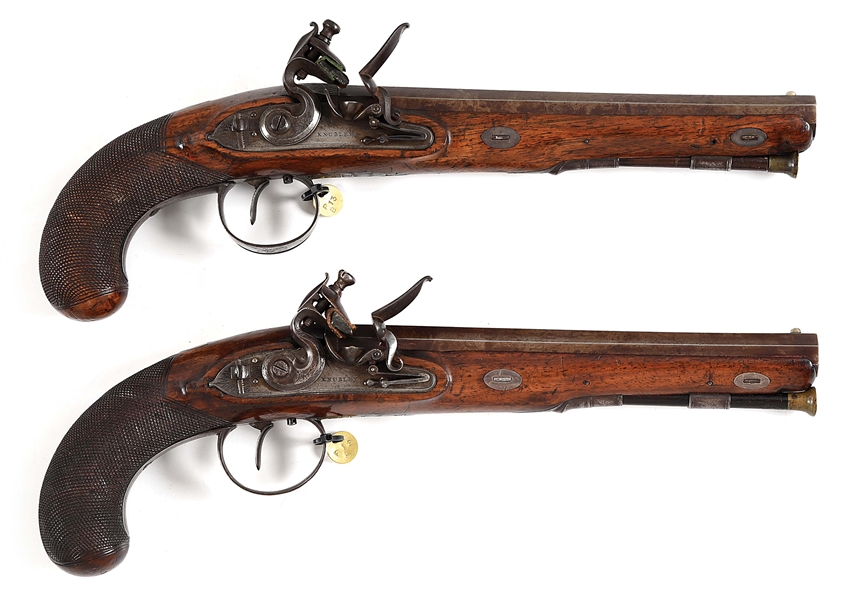 (A) PAIR OF KNUBLEY FLINTLOCK GREATCOAT PISTOLS. 