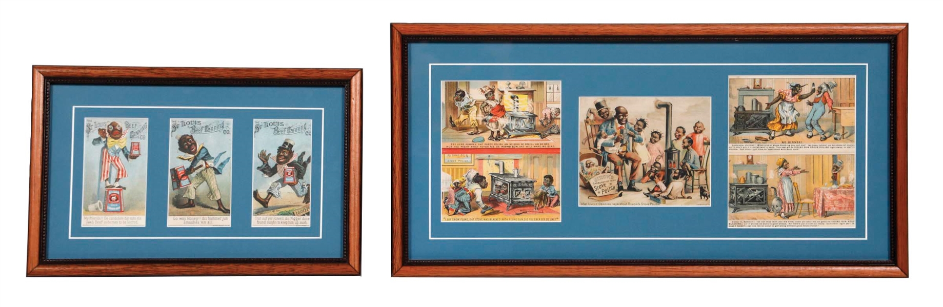 COLLECTION OF 2 FRAMED PAPER LITHOGRAPHED COMIC ADVERTISEMENTS W/ BLACK AMERICANA GRAPHICS