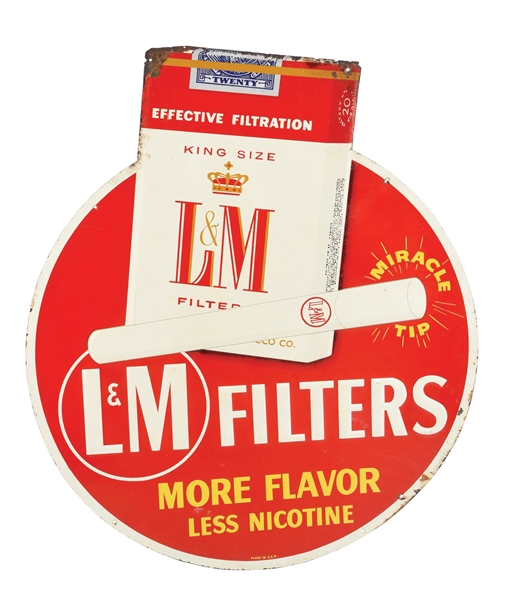 L & M FILTERS EMBOSSED TIN SIGN W/ CIGARETTE PACK GRAPHIC