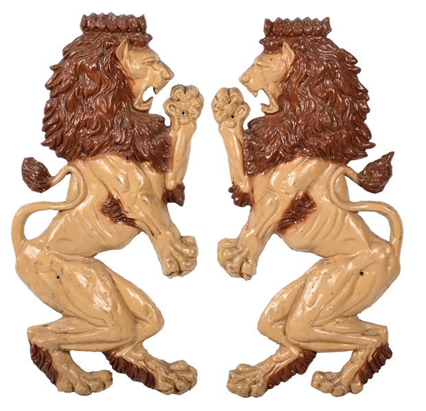 COLLECTION OF 2 CAST ALUMINUM LIONS OUT OF A CAROUSEL RIDE