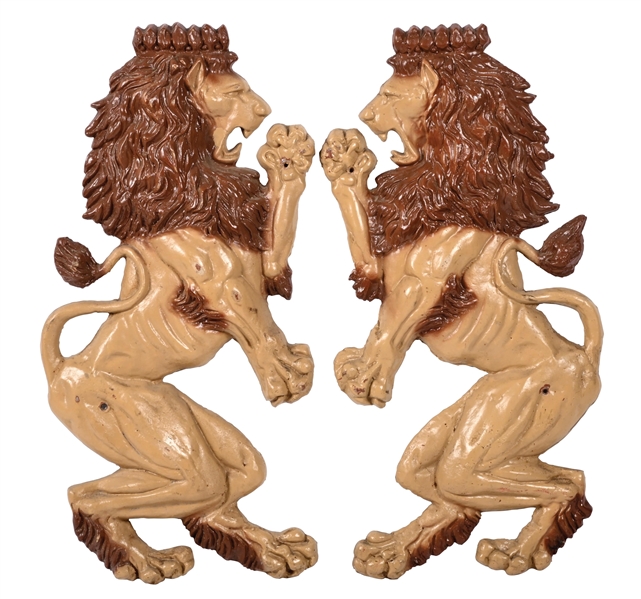 COLLECTION OF 2 CAST ALUMINUM LIONS OUT OF A CAROUSEL RIDE