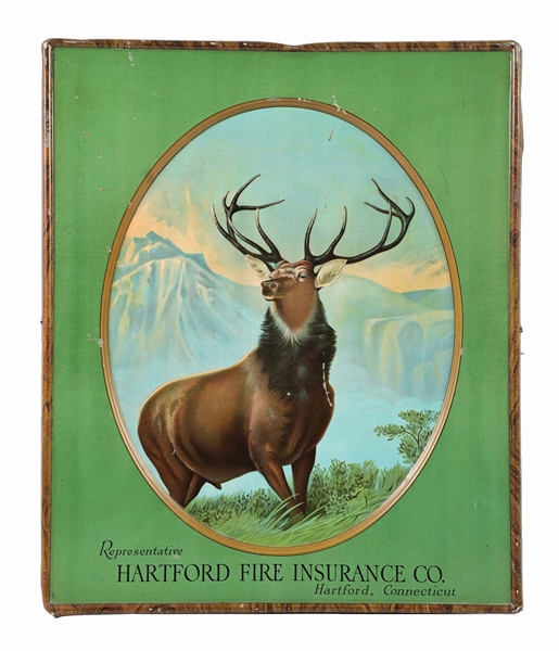 HARTFORD FIRE INSURANCE CO. SELF-FRAMED TIN LITHOGRAPH SIGN