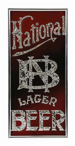 NATIONAL LAGER BEER REVERSE GLASS SIGN