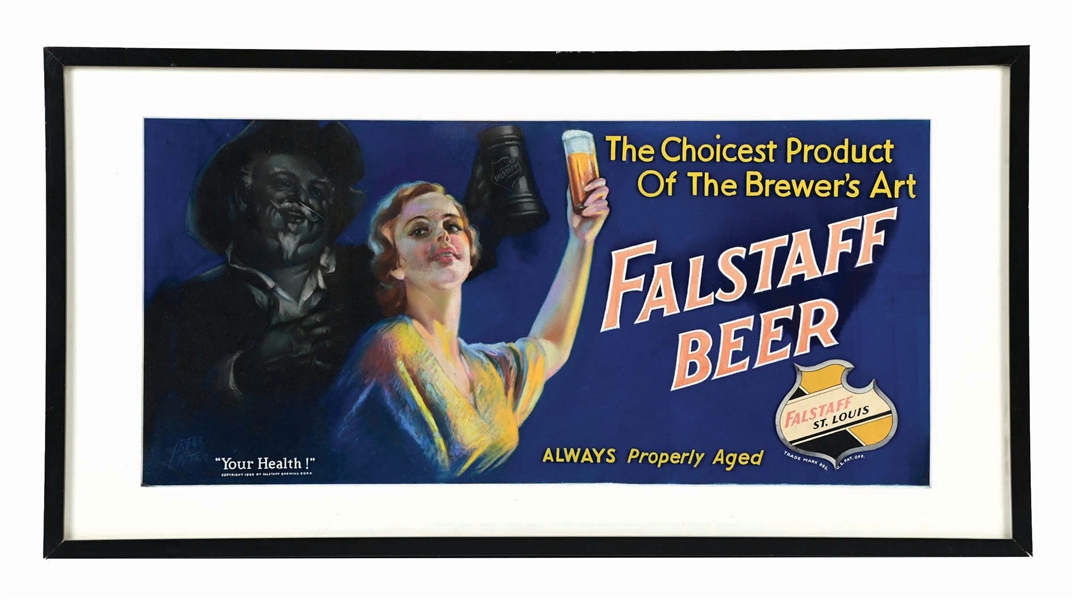 FALSTAFF BEER PIN UP GIRL CARDBOARD PROOF TYPE SIGN BY IRENE PATTEN