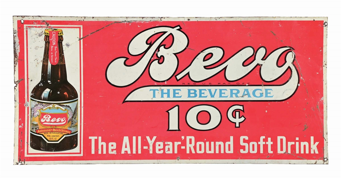 ANHEUSER-BUSCH BEVO 10¢ TIN SIGN