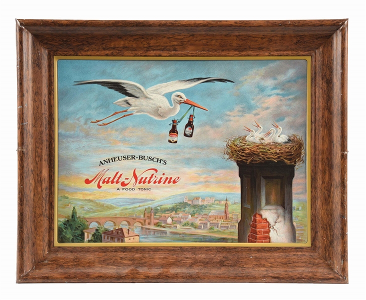 ANHEUSER-BUSCH MALT-NUTRINE A FOOD TONIC SELF FRAMED TIN LITHOGRAPHED SIGN