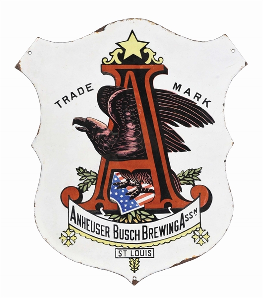 ANHEUSER-BUSCH BREWING ASSN PORCELAIN SHIELD SIGN