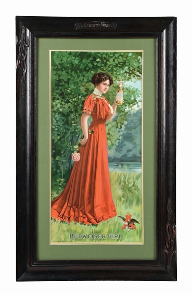 ANHEUSER-BUSCH BUDWEISER GIRL RED DRESS HOSTESS PAPER LITHOGRAPH