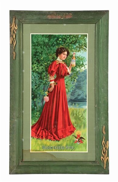 ANHEUSER-BUSCH BUDWEISER GIRL RED DRESS HOSTESS PAPER LITHOGRAPH